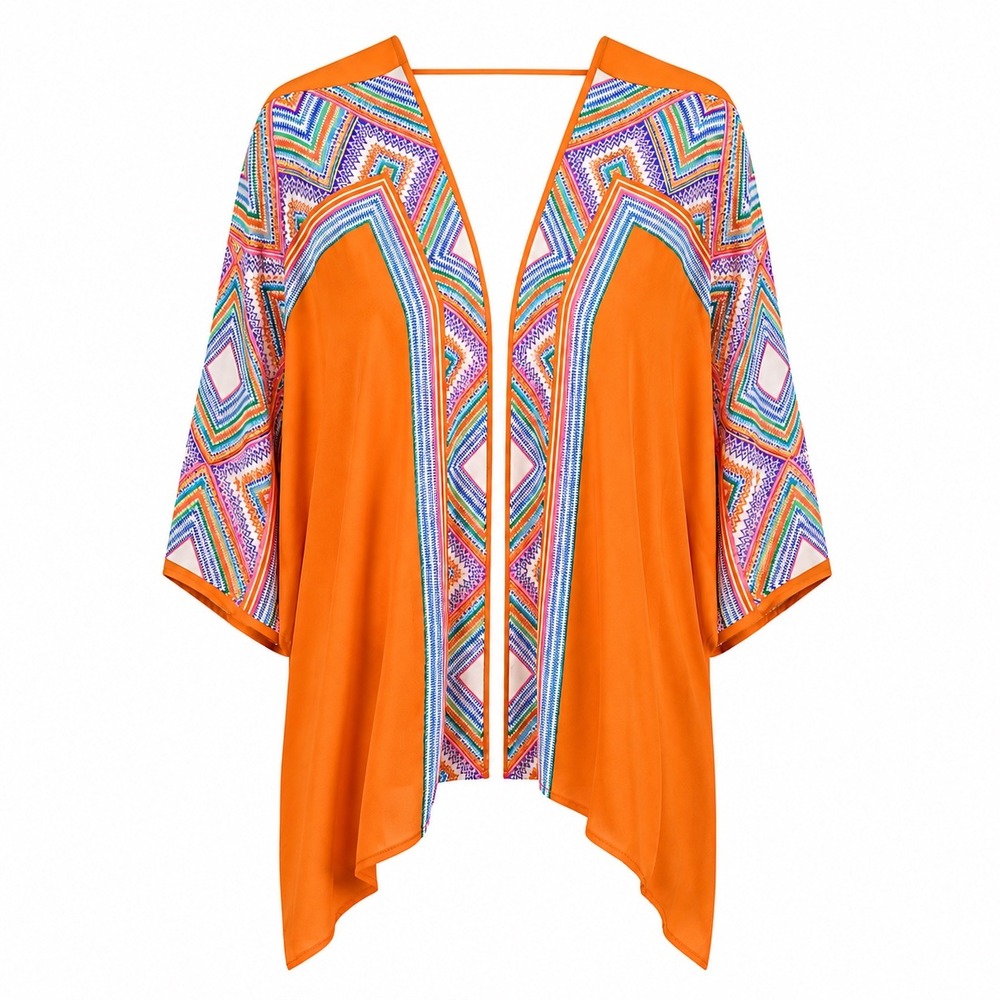 Rose Olive Orange Geometric Boho Top beach colorful Resortwear blouse gypsy